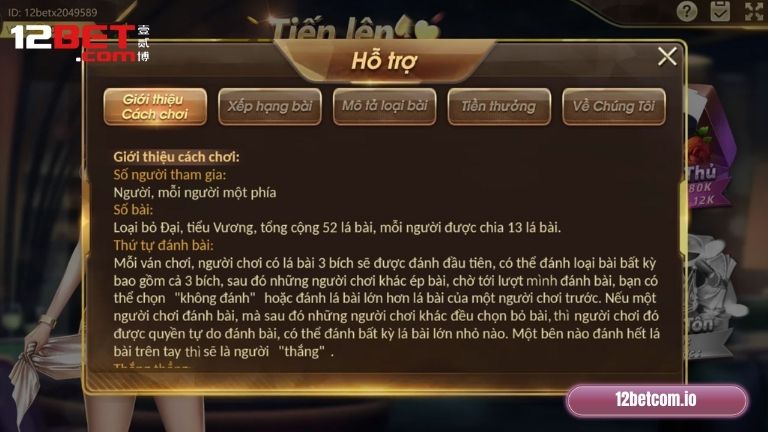 Luật chơi Tiến Lên Miền Nam áp dụng tại 12Bet