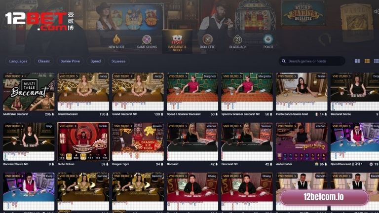 Playtech 12Bet cung cấp danh mục trò chơi đa dạng với chất lượng cao