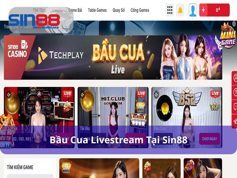 Giới thiệu bầu cua livestream tại Sin88